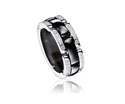 Bague Ultra céramique noir et blanc or blanc et diamant