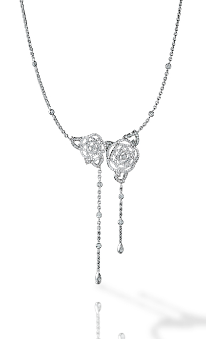 Collier Camélia or blanc et diamant