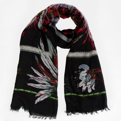 Foulard noire motif plume indienne